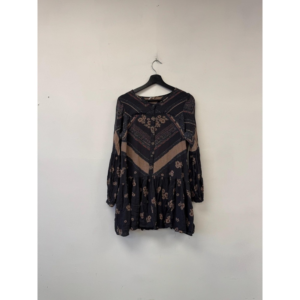 Free People From Your Heart Tunic Top‎ Womens XS Blue Floral Balloon Sleeve Boho
